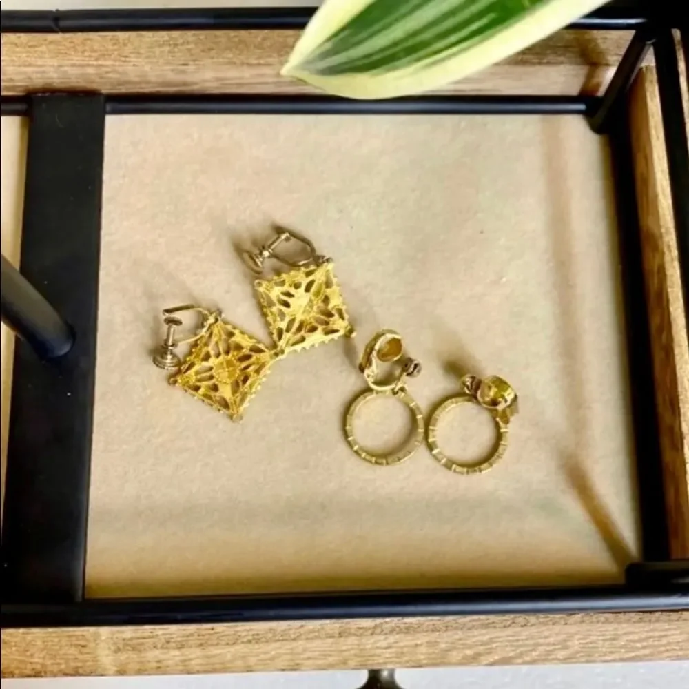 Retro Delicate‎ Gold Clip On Earring Set